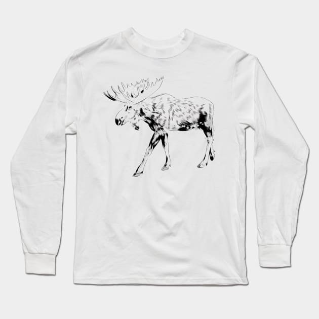 Moose sketch Long Sleeve T-Shirt by Onceer